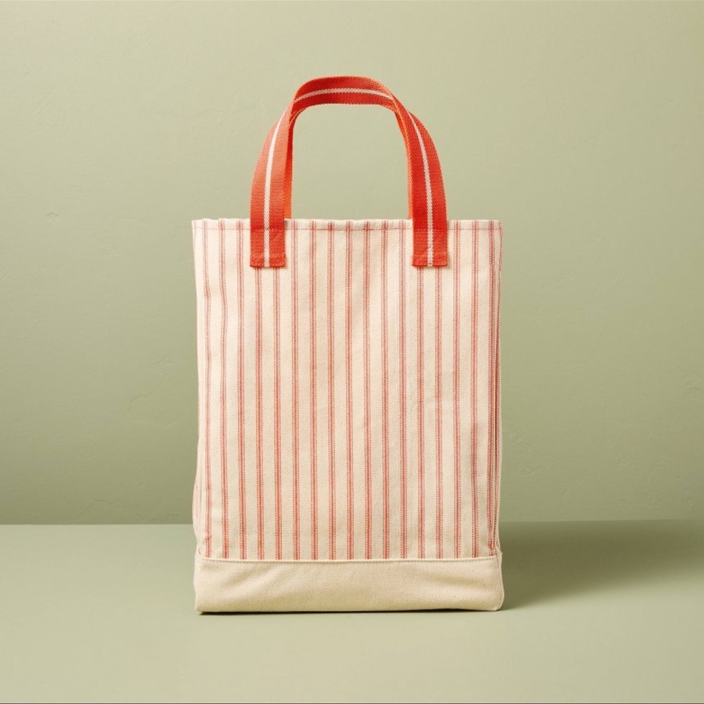 Hearth & Hand Engineered Stripe Market Tote Orange/Natural